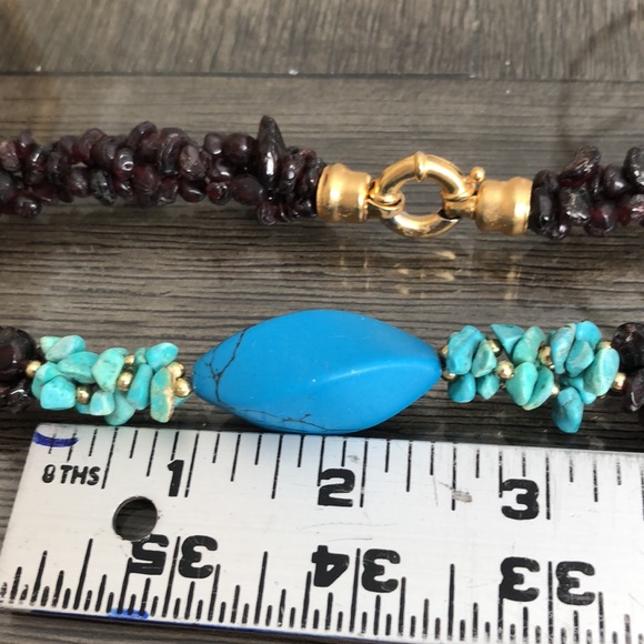 Vintage Rough Cut Garnet, Turquoise and Howelite Necklace - Picture 9 of 14